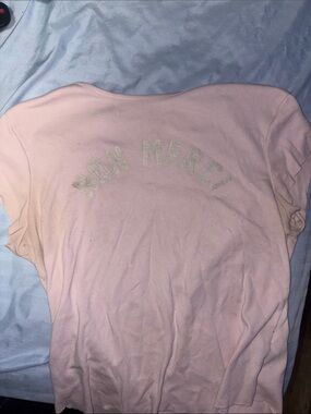 wild fable Light Pink Crew Neck Tee with Logo Print